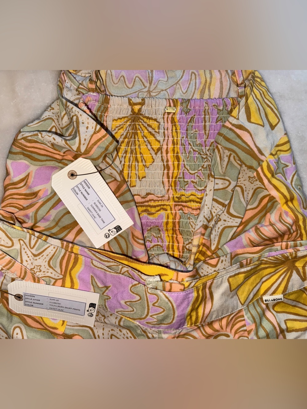 Billabong Two-Piece Skort Set in Yellow, Pink, Green, Cream - Picture 3 of 6